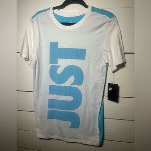 Nike Men's Tee with Blue Graphic on White